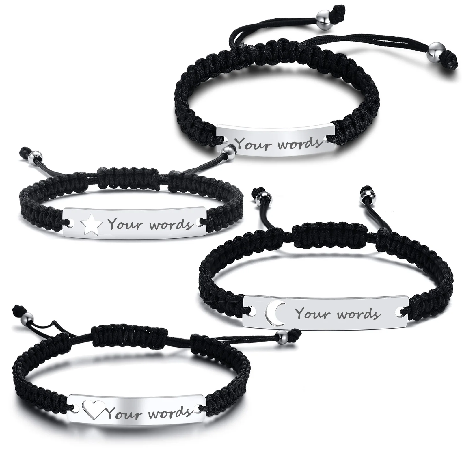 مخصص خمر حبل مضفر سلسلة القلب نجمة القمر مع اسم شخصي الأولي إقتباس مخصص نقش مجوهرات من صلب لا يصدأ