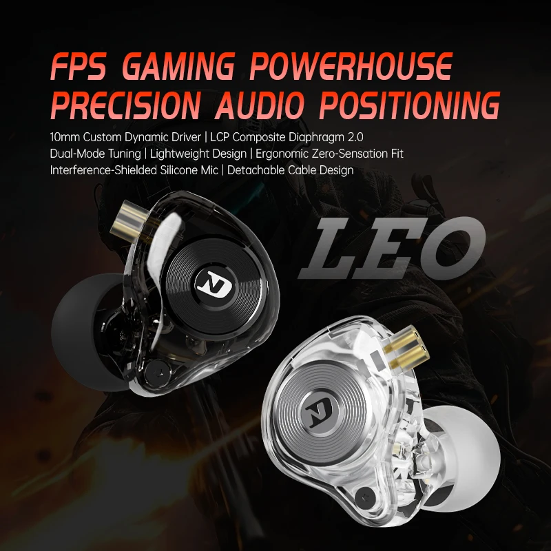 ND LEO wired game headphones esports professional in-ear game earplugs 3.5 type c listening and speaking position