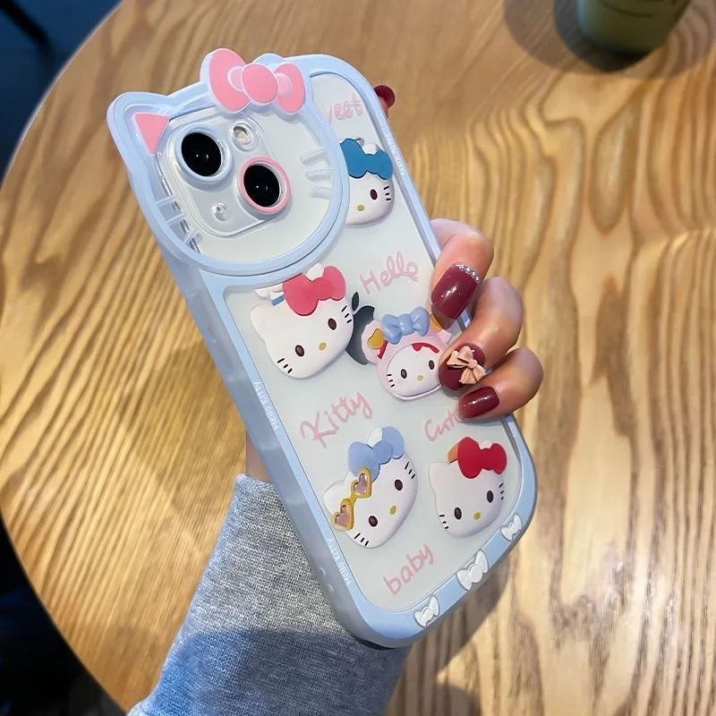 Sanrio Hello Kitty Kawaii KT Head Bow Phone Case For iPhone 16 15 14 13 Pro Max 11 12 13 Pro X XR 7 8 Plus Girl Y2K Cute Cover