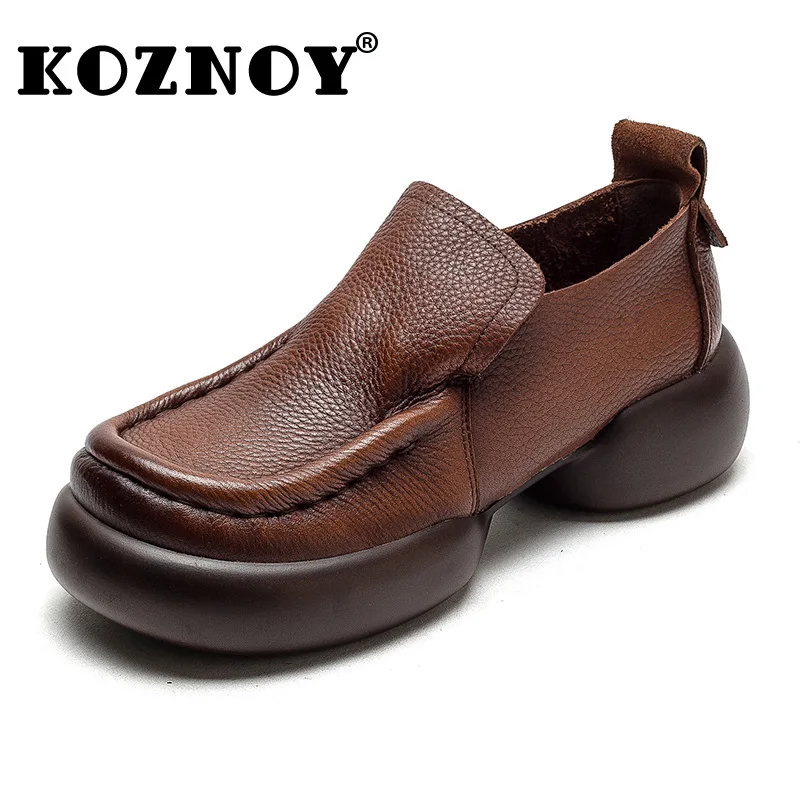 

Koznoy 4.5cm 2024 Natural Cow Genuine Leather Autumn Summer Women Comfy Flats Ladies Loafers Slip on Female Platform Wedge Shoes