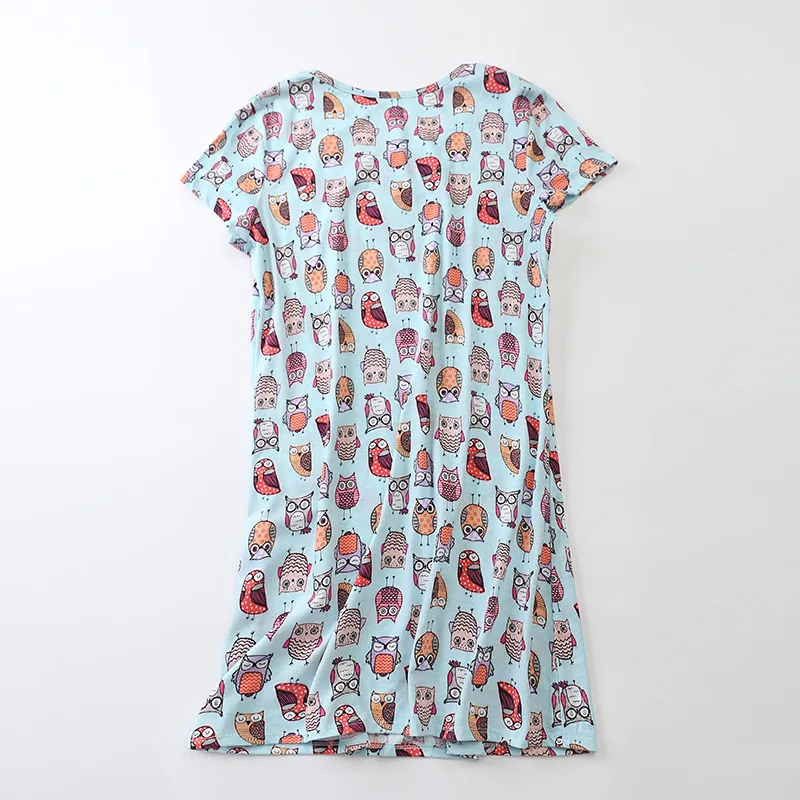2026 Summer Sleepshirt Women Causal Cartoon Nightgown Soft Cotton Nightdress Female Short Sleeve Loungewear Dress Sleeping Dress
