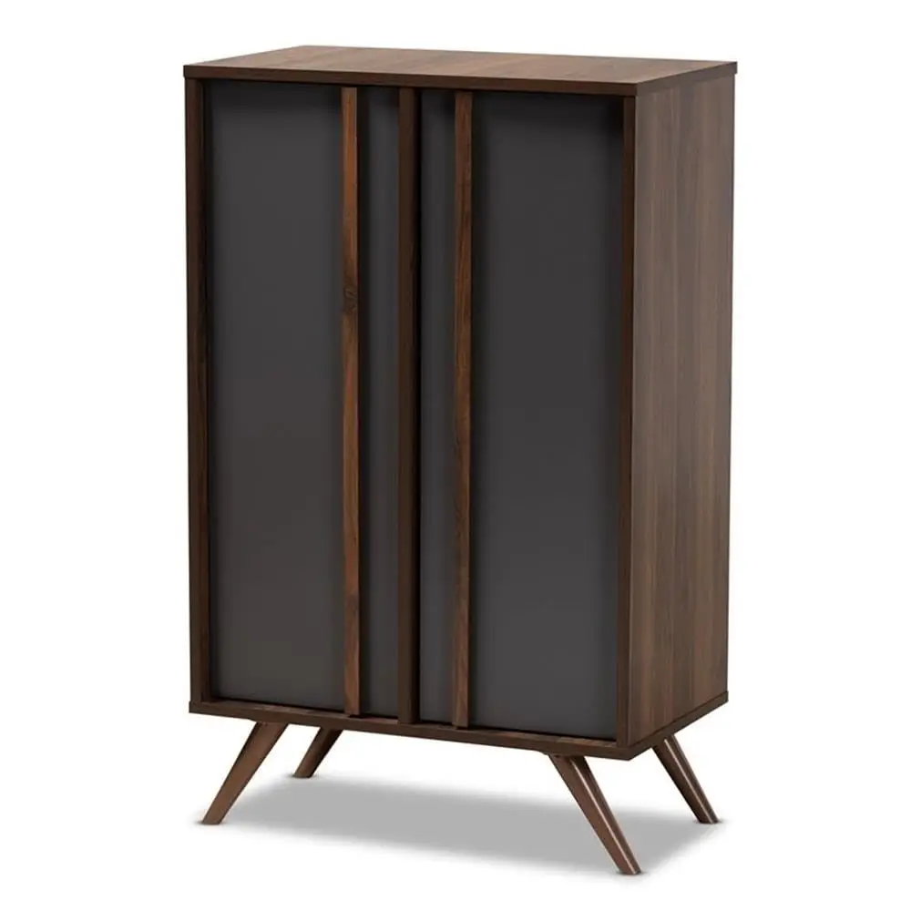 2-Door 2-Door Shoe Cabinet Gray & Walnut Engineered Wood 38"Hx23.6"Wx13"D 5 Shelves 15 Pairs Splayed Legs Entryway Storage, Customized - Aliexpress Deal
