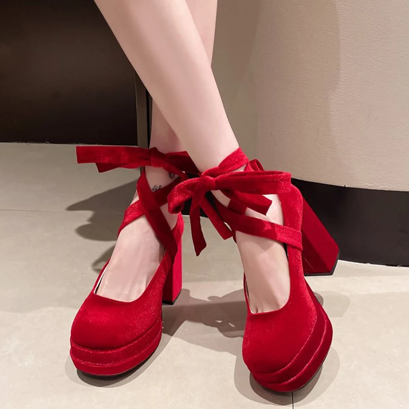 High Heels Women Mary Jane Shoes Suede Dress Lolita Chunky Sandals 2024 Summer Designer Fashion Shoes Pumps Mujer Zapatillas