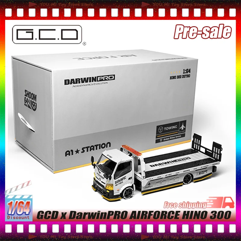 Remolque de Plataforma de Aleación 1:64 Gcd X Darwinpro Airforce Shoom64 Hino 300, Modelo de Coche en Miniatura de Simulación Fundido a Presión, Juguete Personalizado para Niños, Regalo