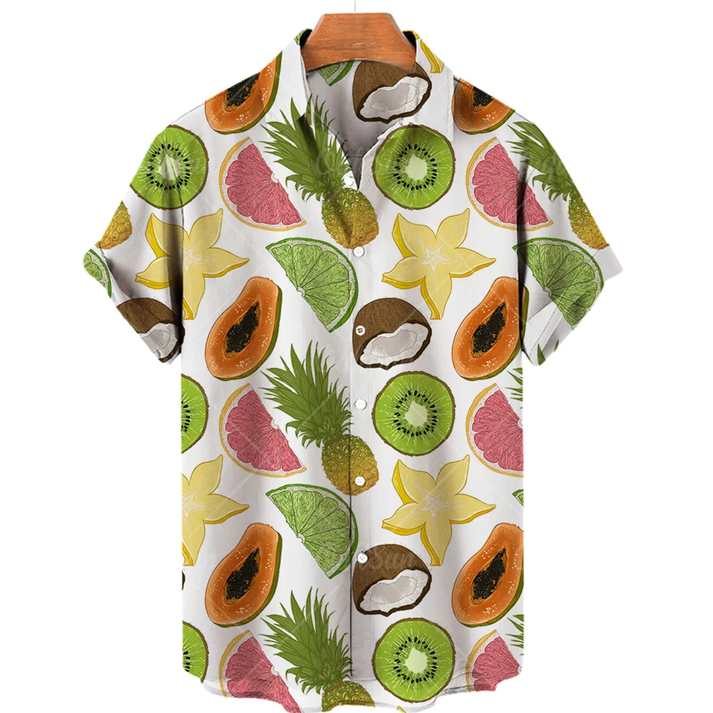 Pineapple Fruit Hawaiian Shirts Lemon 3d Print Shirts Men Fashion Blouses Casual Beach Camisas Summer Men\'s Vocation Lapel Shirt