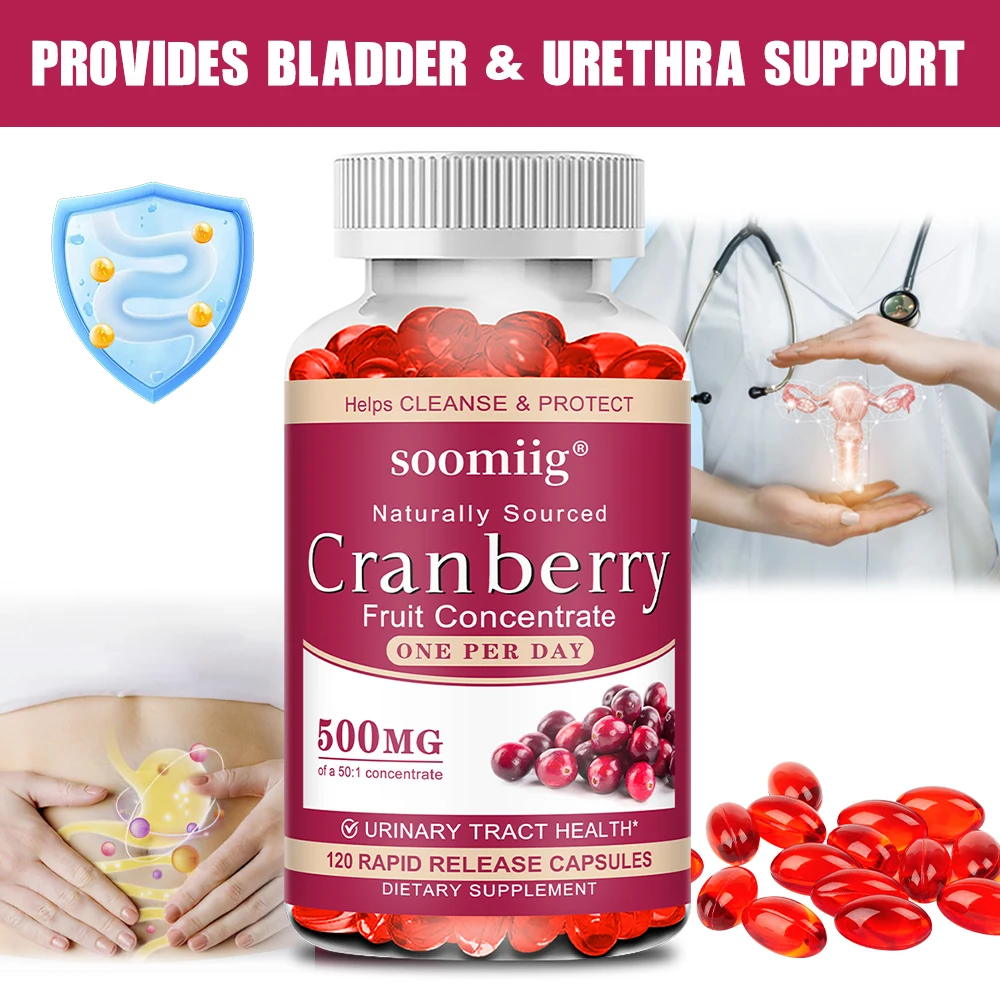 Cranberry Capsules, Natural Antioxidant Supplement, Supports Urinary Tract, Immune, Cardiovascular, Skin & Eye Health