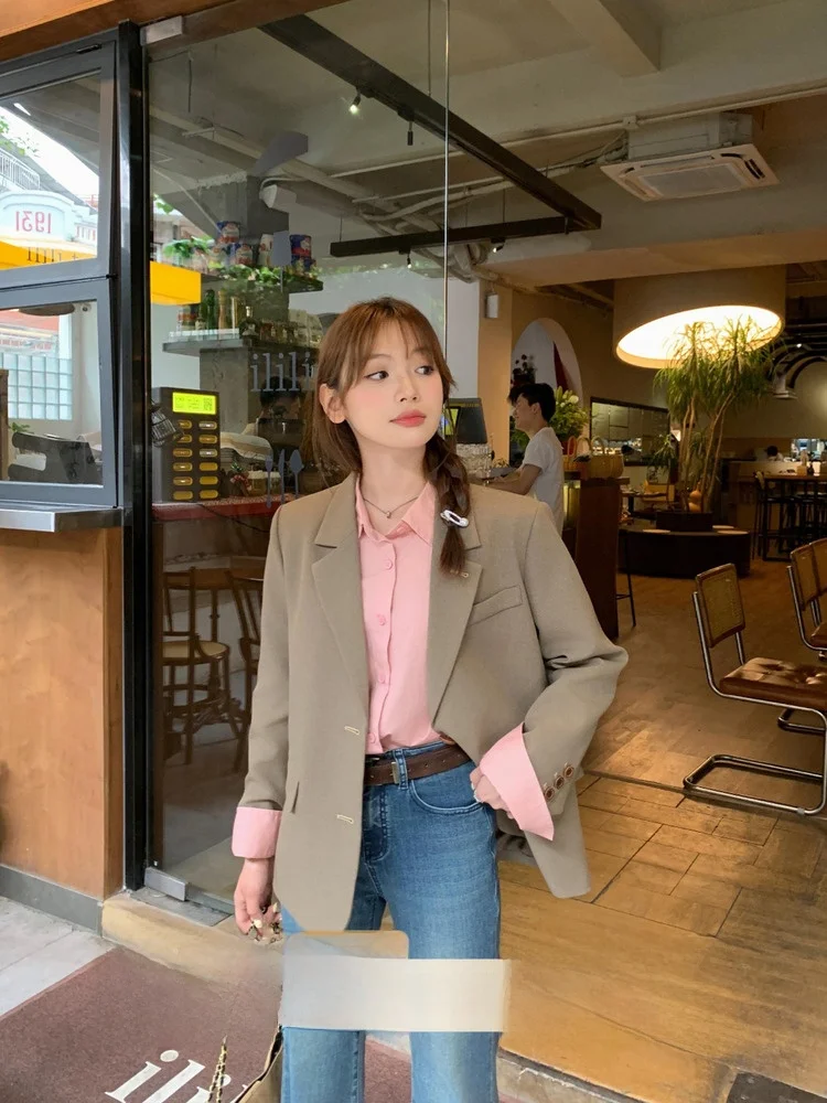 

Classic Design Stand Collar Suit Jaet Women's Casual Sle Long Sve Polyester Fiber Faionable Autumn New Arrival