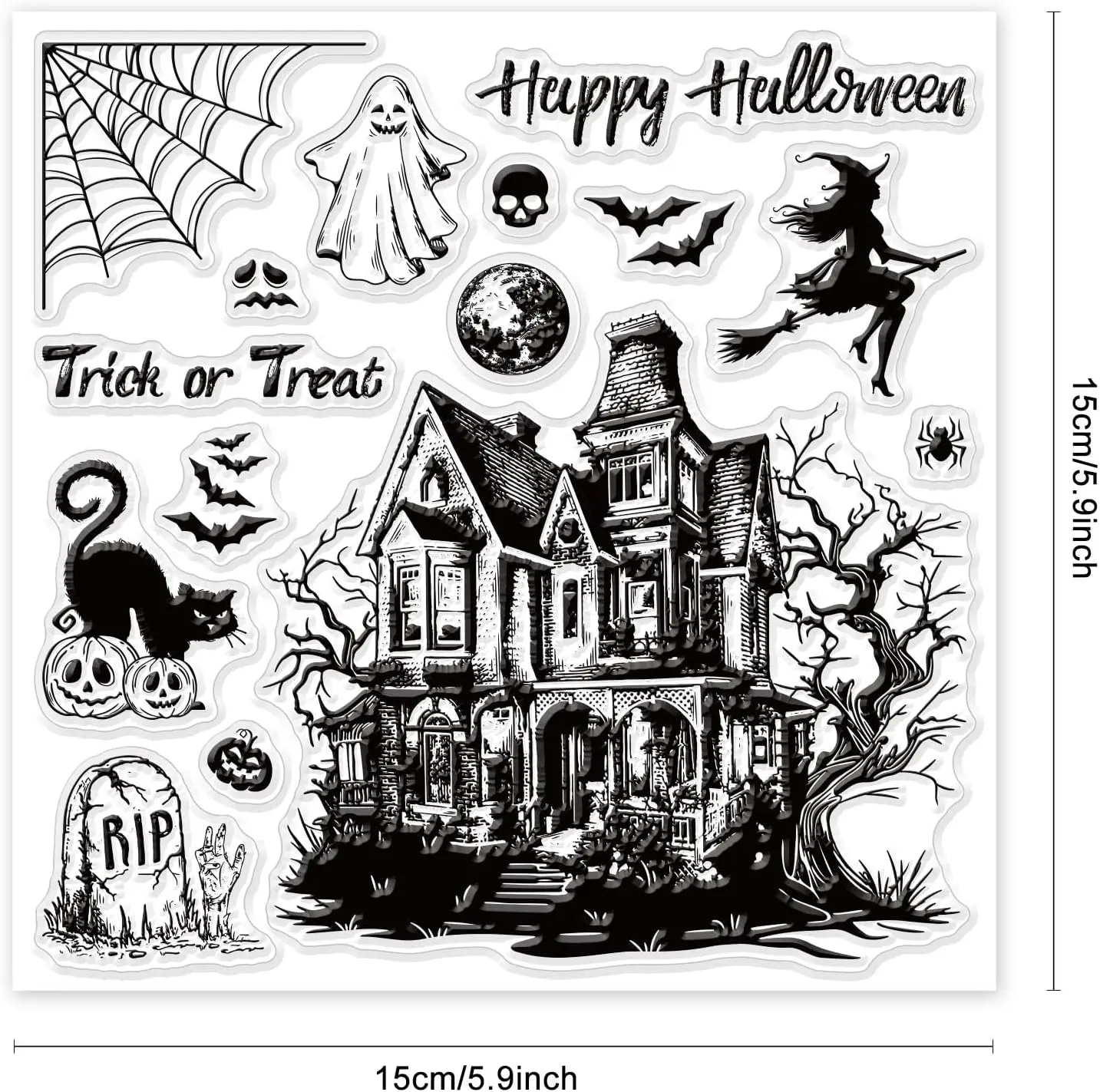 Halloween Horror Casa Limpar Selos, Scrapbooking DIY, Halloween Castle Fundo, Selos De Silicone, 15x15cm