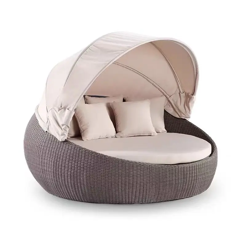 Modern Rattan Adjustable Reclining Chairs Beach Wicker Outdoor Furniture with Canopy
