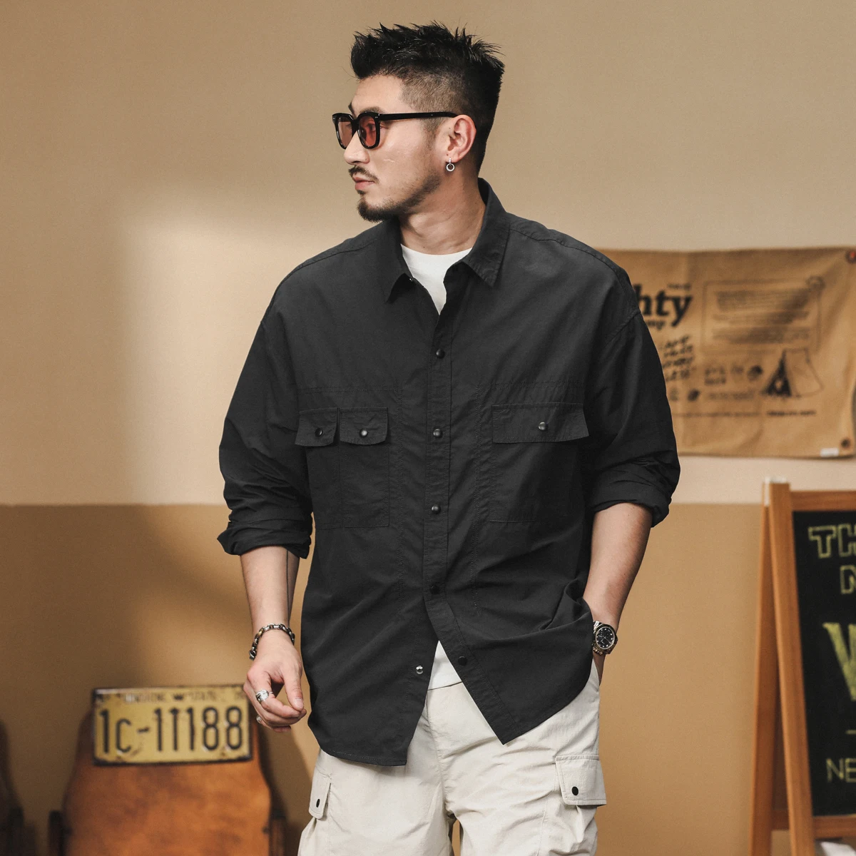 Men Japanese Streetwear Cityboy Amikaji Loose Casual Long Sleeve Plus Size Shirt Man Korean Fashion Outdoor Cargo Shirts Blouses
