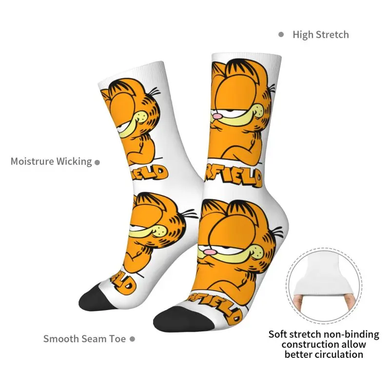 Custom Cool Print Garfield Funny Socks for Men Women Stretch Summer Autumn Winter Funny Cat Crew Socks