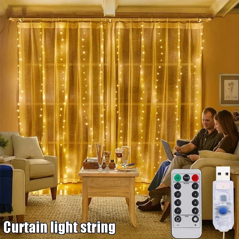 LED Curtain Light String USB String Lights Indoor Room Decorations 8 Modes Lights for Wedding Party Holidays Christmas Decor