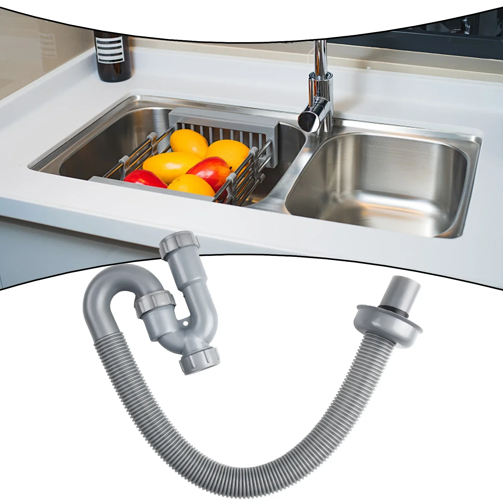 Kitchen Sink Basin U-shaped Drain Pipe Washbasin Sink Drainer Filter Sewer Drainage Retractable Deodorant Drain Hose Bath Parts