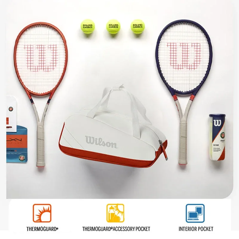 Wilson 2024 Roland Garros กระเป๋าเทนนิสขนาดเล็กกระเป๋าไม้เทนนิส tas TUR ขนาดเล็กกระเป๋ากระเป๋าถือแบบเล็กเดินทางไม้เทนนิสกระเป๋าหนังสีบรอนซ์