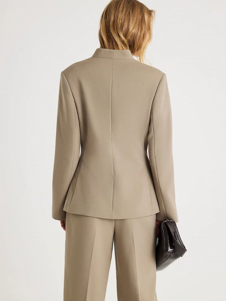 Conjunto de terno feminino de 2 peças, blazer sem gola, negócios, casual, escritório, roupas de trabalho, elegante, conjunto personalizado