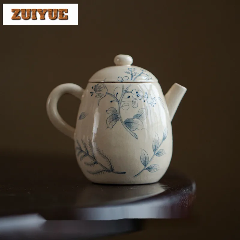 

120ml Powder Yin Teapot Household Hand Drawn Green Vine Teapot Vintage Filter Pot Tea Brewing Kettle Tea Services Supplies Gifts