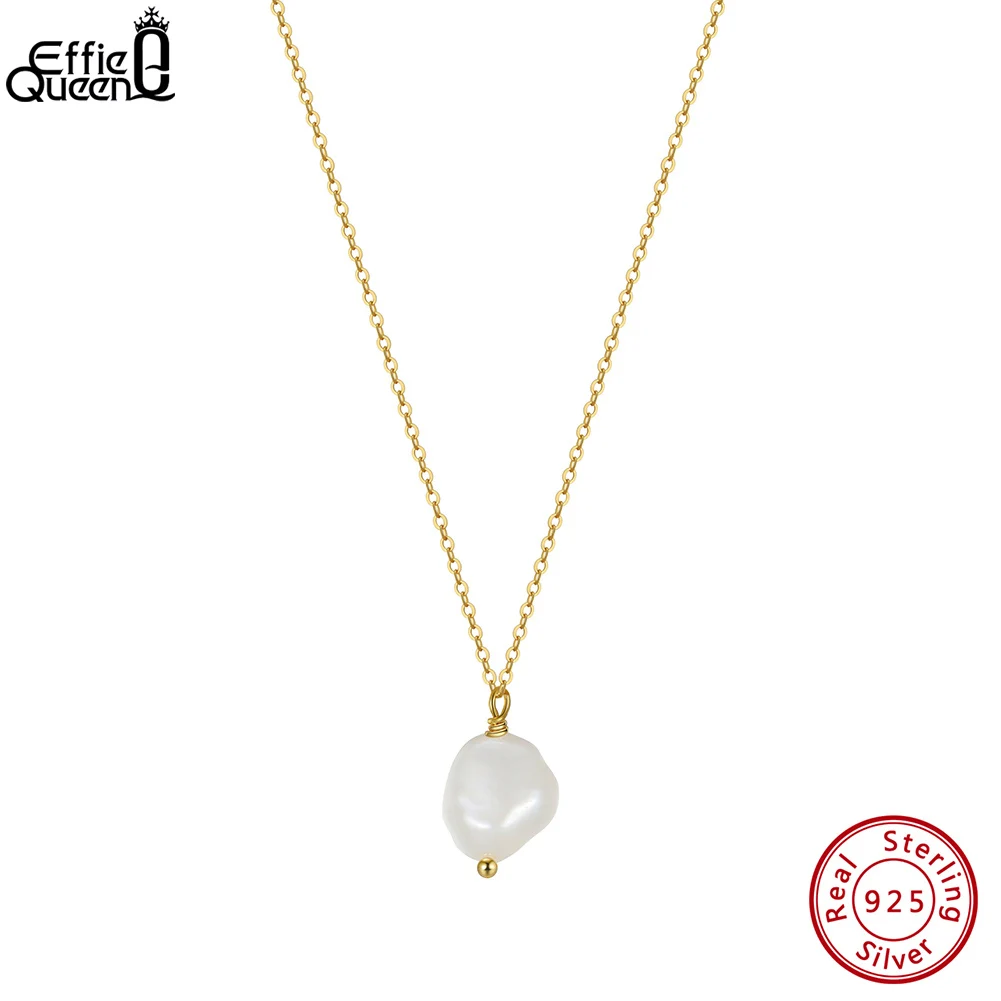 

EFFIE QUEEN 14K Gold Plated Natural Baroque Pearl Necklace for Women 925 Sterling Silver Pearl Pendant Fine Jewelry Gift GPN22