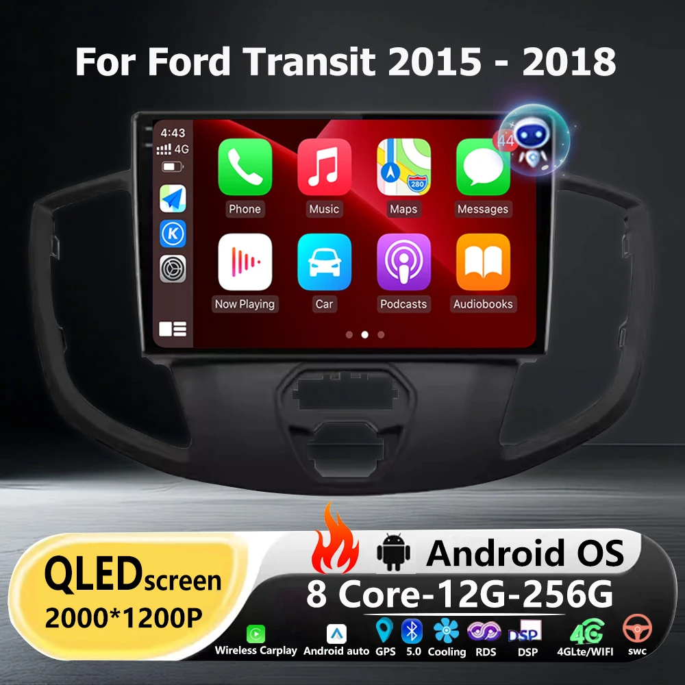Android 16 Auto For Ford Transit 2015 - 2018 Car Radio Multimedia Video Player GPS Navigation 4G WIFI Carplay QLED Touch Screen