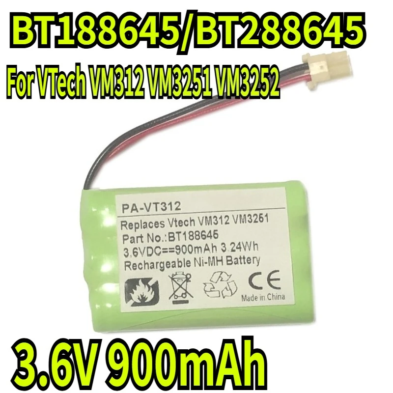 

3.6V 900mAh Ni-MH BT188645/BT288645 Battery Compatible for VTech VM312 VM3251 VM3252 VM3261 BT207695 Digital Video Baby Monitor