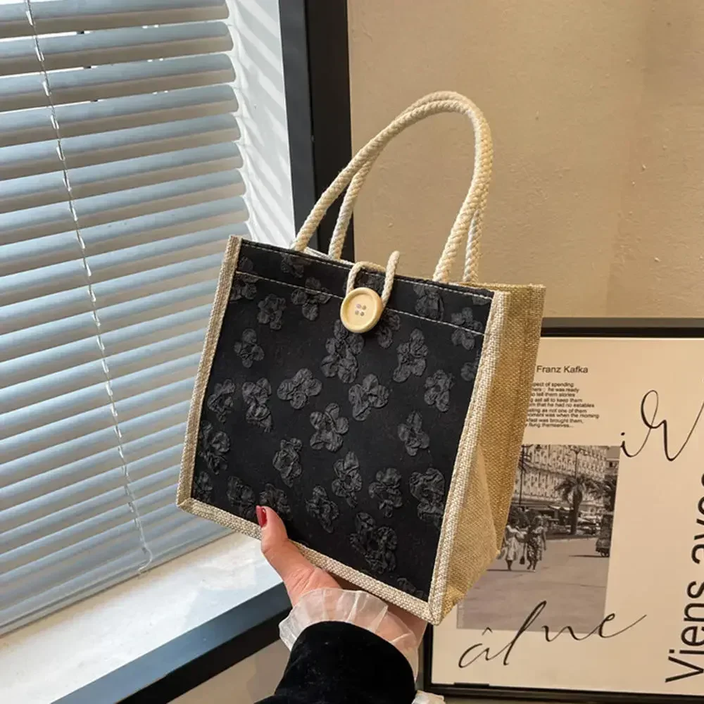 Bolso de lino para mujer, bolsa de mano de diseñador de moda, cómoda, de gran capacidad, para viaje y comestibles, 2024