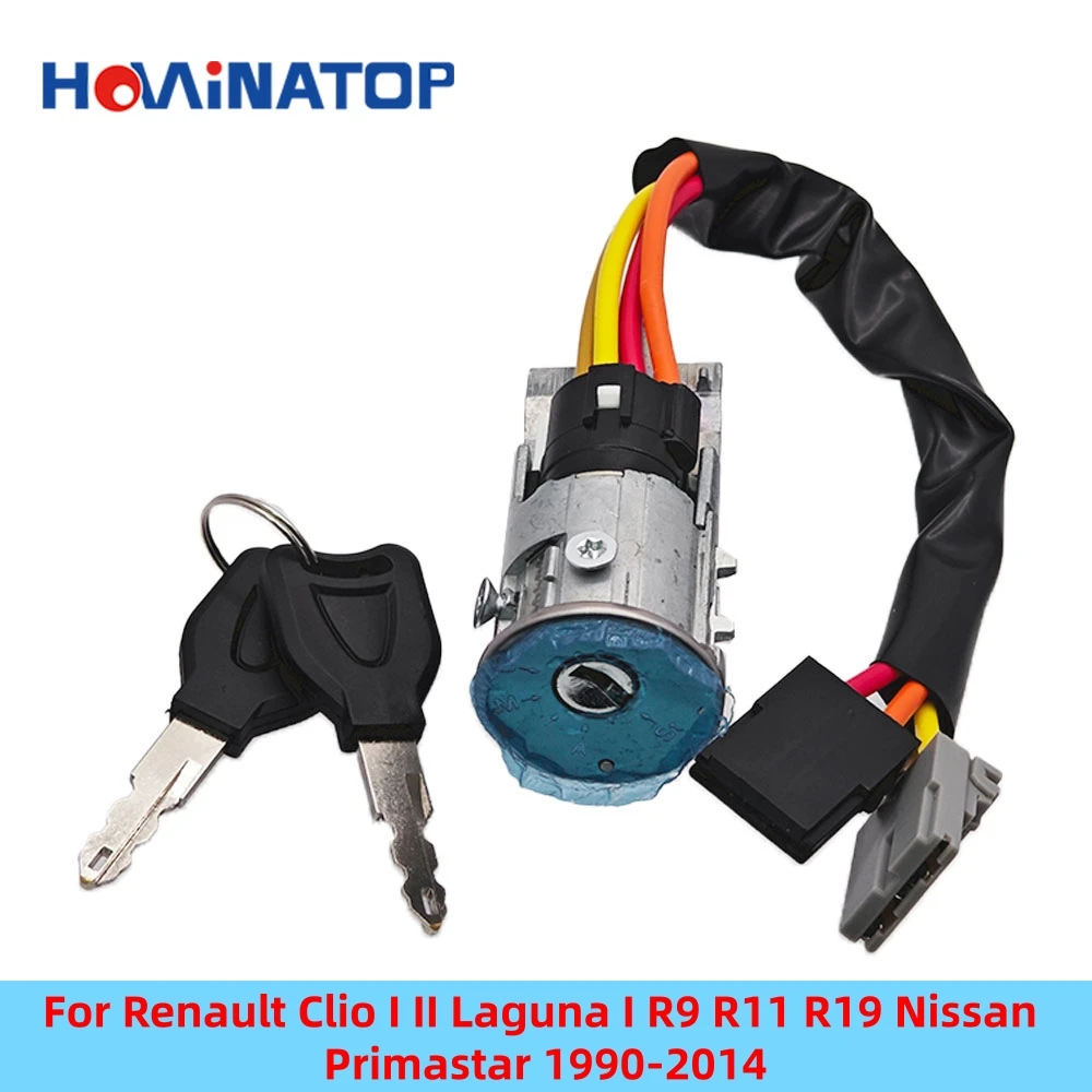 HOWINATOP 7700813973 Cilindro de Bloqueo del Interruptor de Encendido con Llave para Renault Clio I II Laguna I R9 R11 R19 Nissan Primastar 1990-2014