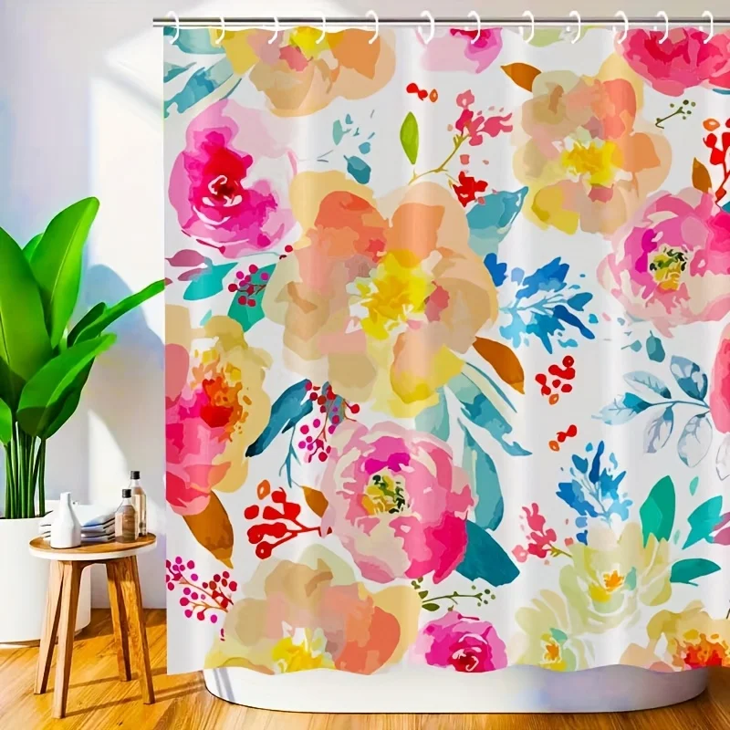 

Яркая водонепроницаемая занавеска для душа с акварельным цветочным принтом для ванной комнаты, высококачественная занавеска для туалетной перегородки с ярким дизайном розы