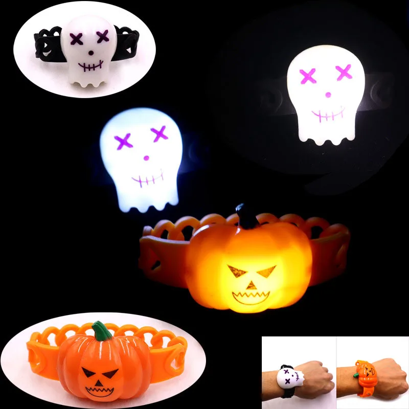 

Halloween LED Bracelets Plastic Pumpkin Ghost Light Up Glow Bangle Light Up Wristbands Glow In The DarkAdult Kids Party Gift