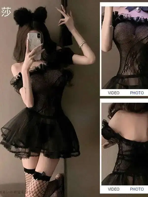 Mesh Lace Sheer Sweet Mini Dress 2025 New Lace Korean Women Dresses Strapless Mesh Dress Elegant Sexy Pure Desire Tops G68U