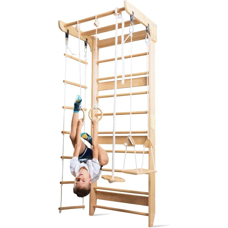 

WEDANTA Настенный набор деревянных шведских лестниц – Детские штанги для упражнений — Детский шведский гимнастический настенный тренажерный зал Лучший тренажерный зал для всей семьи
