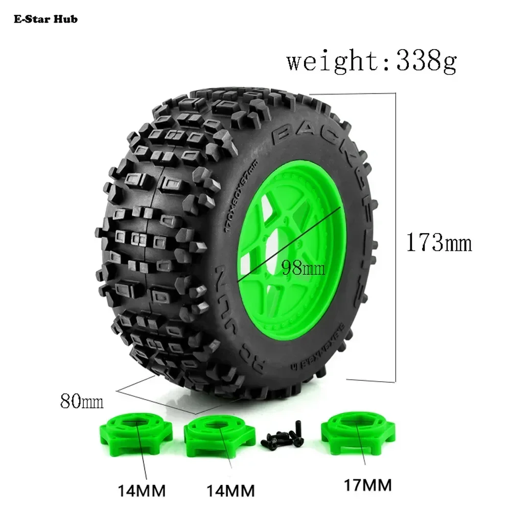 E-Star Hub E-Star Hub1 Set 173mm 1/8 1/10 Short Course Truck Tire Tyre with 12mm 14mm 17mm Wheel Hex for Slash ARRMA SENTON HSP