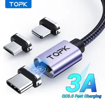 TOPK 마그네틱 충전 케이블, 마이크로 USB C 타입 케이블, LED 라이트, 자석 휴대폰 충전기 코드, 아이폰 안드로이드 기기용, 3A  Best5