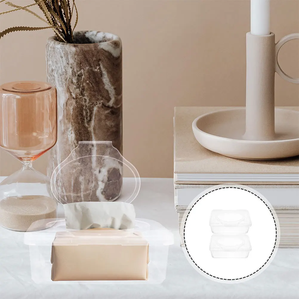 

2pcs Dust-Proof Tissue Box Clear Portable Wipe Dispenser For Bathroom Office Kitchen Storage Reusable Tissue Container