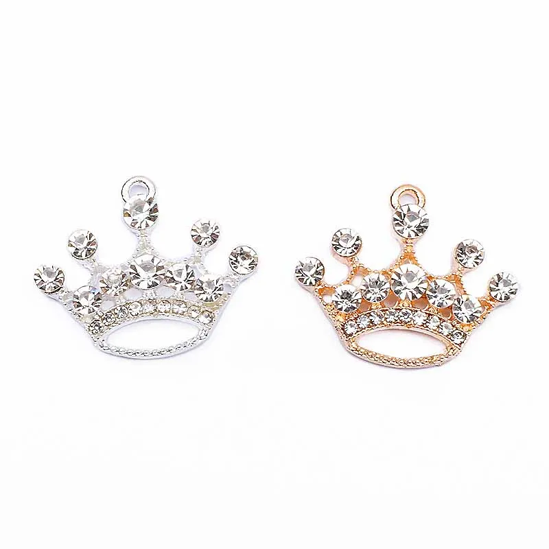 Rhinestone Gold/Silver Alloy Crown Charm Pendant For  DIY Jewelry Making Earring Ornament Necklace Bracelet Accessary Wholesale