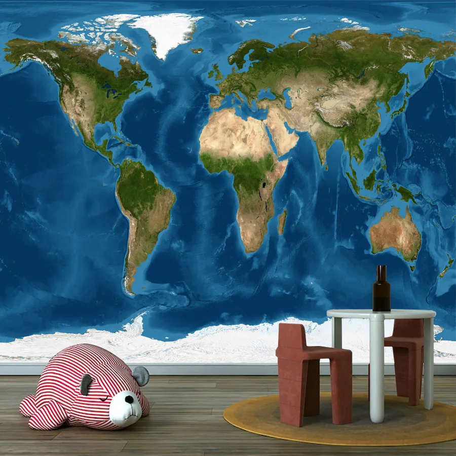 الحديثة المخصصة ورق حائط ذاتي اللصق ورق الحائط ديكور المنزل لوحة لغرفة المعيشة القارة الجغرافيا خريطة العالم غلوب السرير جدارية