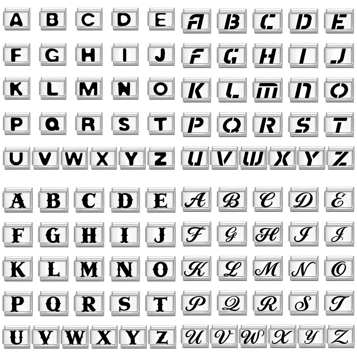 Black 4 Style Laser Alphabet 26 English A-Z Letter Italian Charm Links Fit 9mm Stainless Steel Bracelet DIY Making Jewelry Gifts