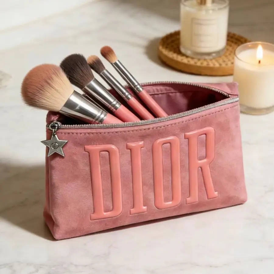 Dior Dior’s Bag Luxury Pink Makeup Organizer Pouch Large Capacity With Star Metal Zipper Charm Portable Travel Cosmetic Wash Bag - view 2