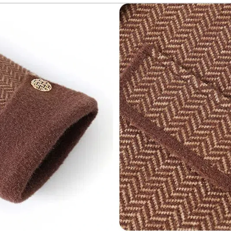 Middle Aged Mother's Vintage New Round Neck Jacket Fashionable Woolen Suit for Middle-aged and Elderly Women