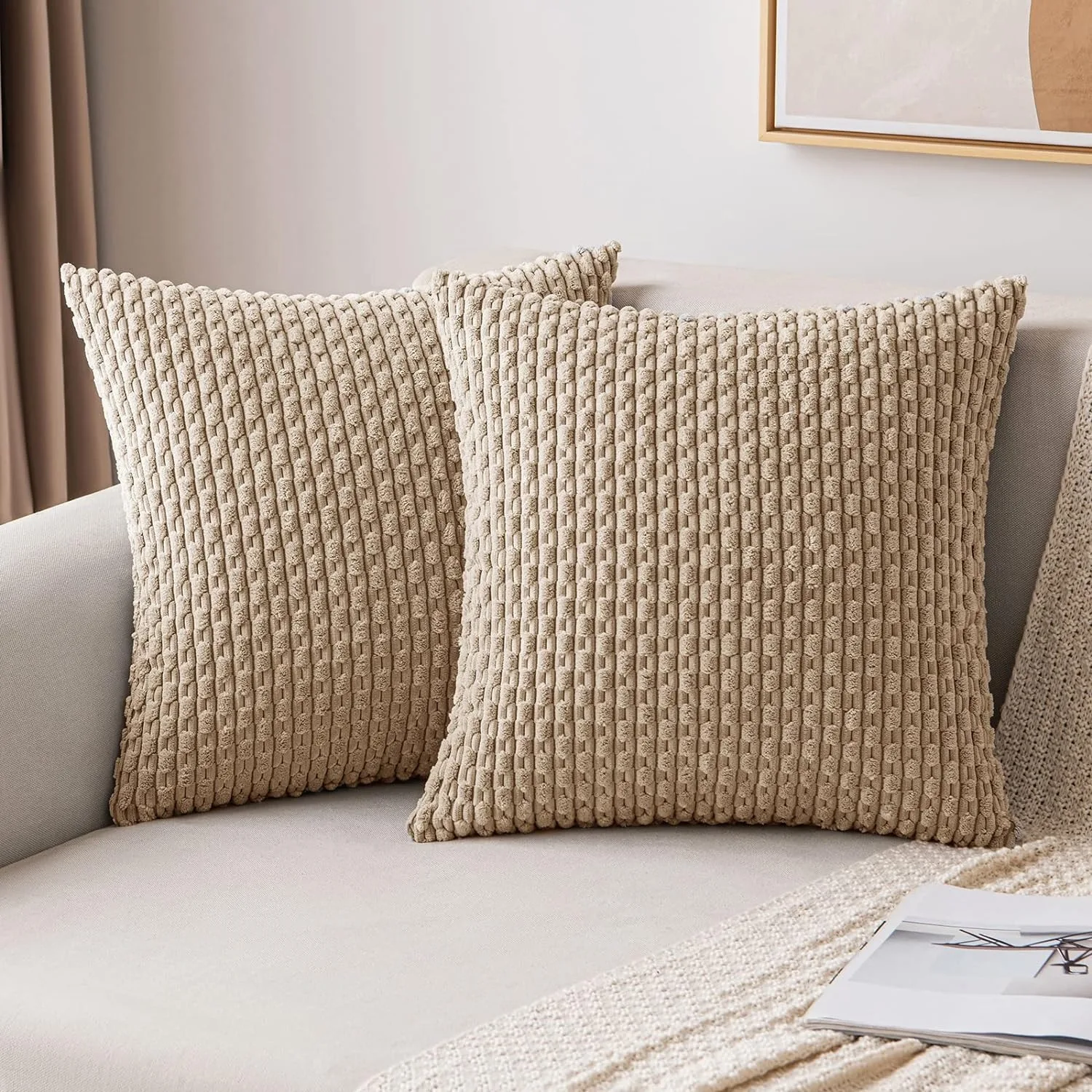 Lente decoratieve sierkussenhoezen boerderij Boho Home Decor gestreepte corduroy vierkante kussenslopen 20 x 20 inch groen