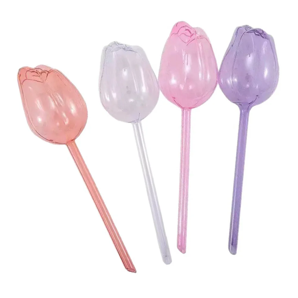 Self-Watering Bulbs for Houseplants - Set of 4 Tulip Design PVC Watering Spikes with Transparent Body for Monitoring Water Level