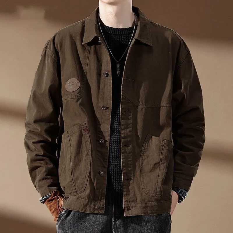 

Autumn and Spring Style Pure Color American Vintage Workwear Denim Jacket Men's Loose Sports Plus Size High Quality Outerwear
