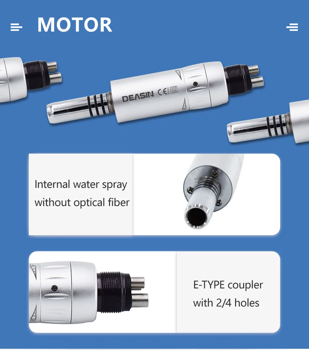 DEASIN Dental Inner Water Spray 1:1 Low Speed Turbine E- generator Contra Angle Blue ring Air motor Low speed handpiece