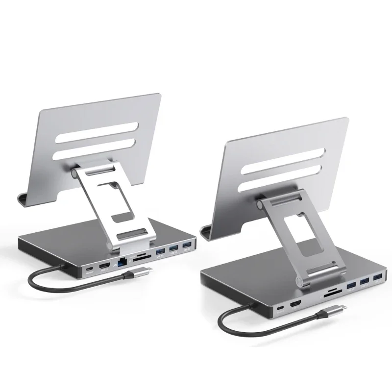 9-in-1 USB Type C Docking Station Aluminum Alloy 4K 60HZ HDMI-Com Multiple Ports Hub PD100W USB3.0 Gigabit Ethernet