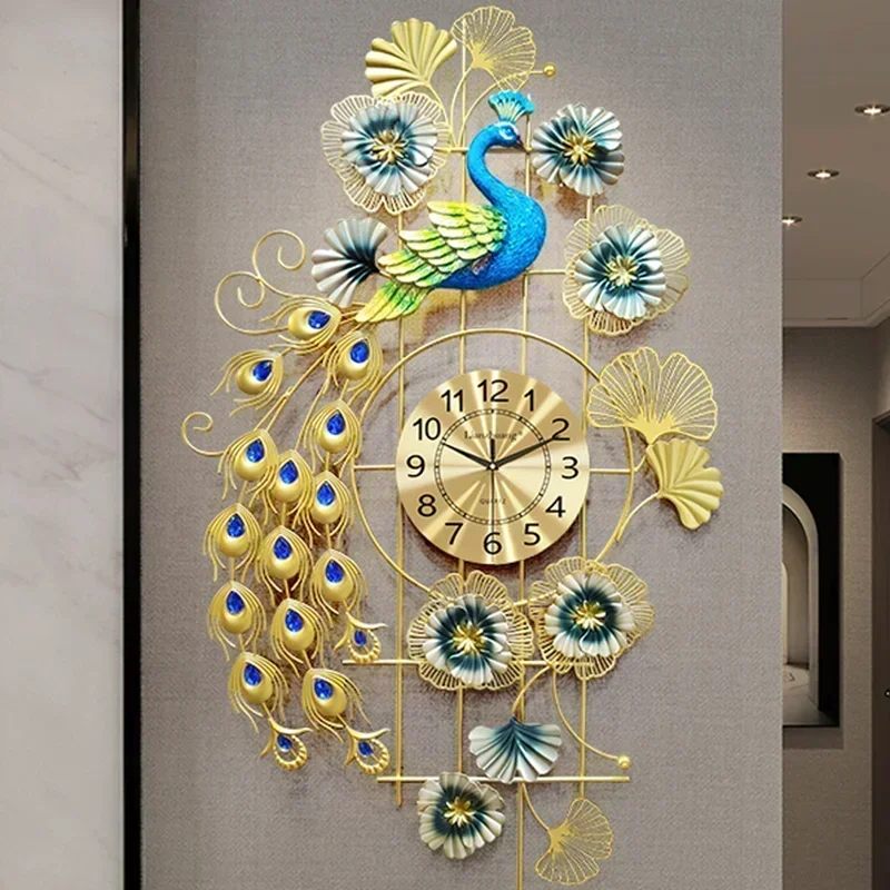 

Peacock Gold Wall Clocks Movement Mechanism Gift Wall Clocks Modern Living Room Relogio Modern Home Decoration