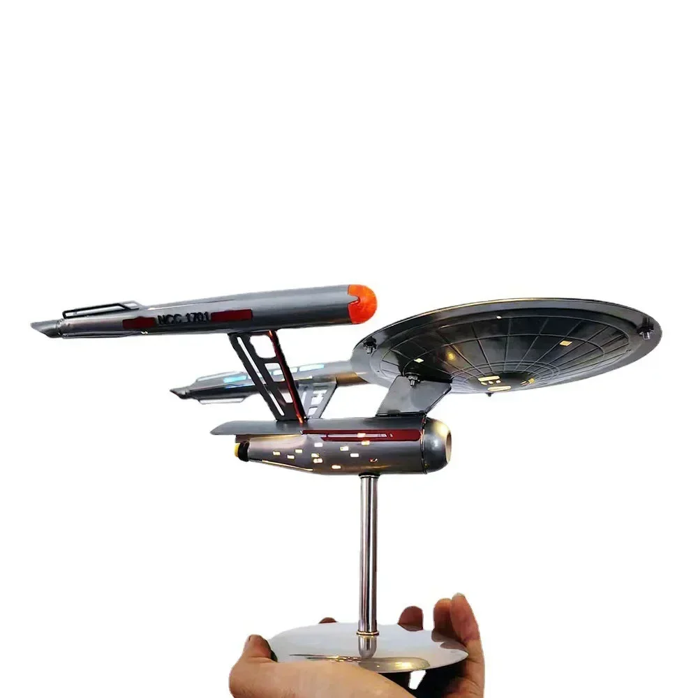 1:1000 Scale Star Trek Enterprise Model Figure with Light Starship Collectible Model Decor Metal Aircraft Flying Saucer Ornament