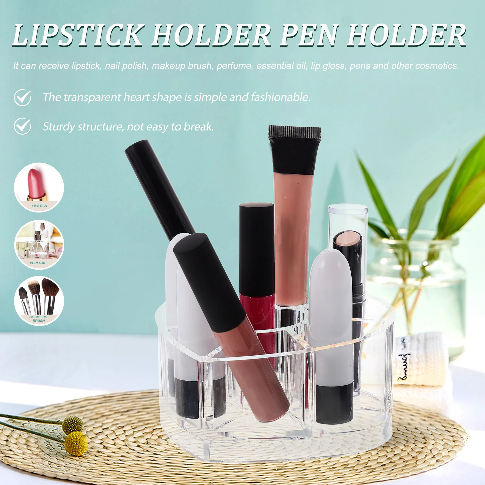 

Clear Acrylic Heart Makeup Brush Holder Transparent Lipstick Pen Organizer Multifunctional Storage Container Desktop Pen Holder