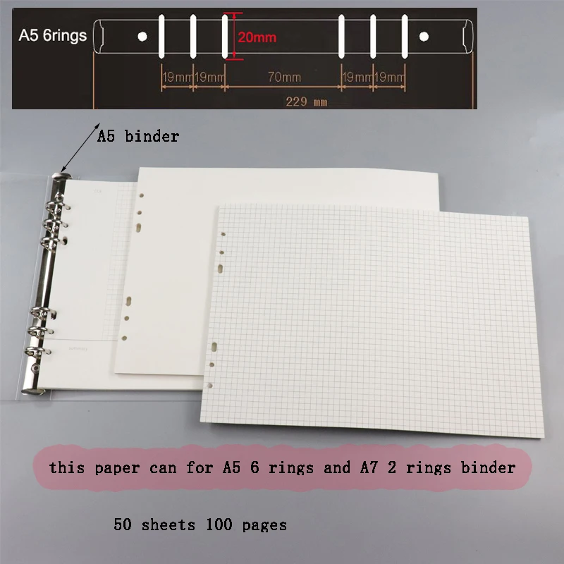 Horizontal 6 / 2 Ring A4 Paper, Landscape Plastic Notebook Refills.  Cornell Check