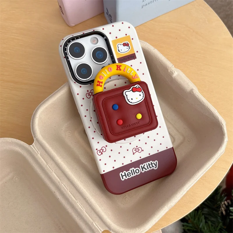 الكورية ليتل البولكا نقطة القوس المغناطيسي قضية الهاتف آيفون 17 برو 16 15 14 برو ماكس غطاء مع مرحبا كيتي الوقوف ل Magsafe