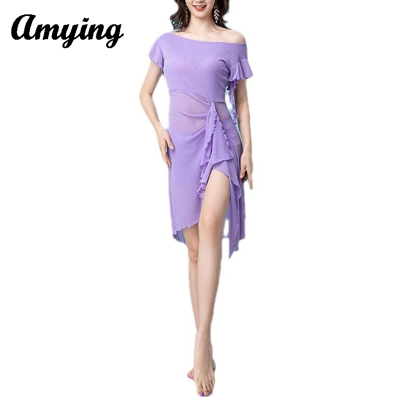 2024 New Women Belly Dancing Wear Outfit Mesh Dress Lady Practice Training Dress Sexy Oriental Dance Costume Team Uniform