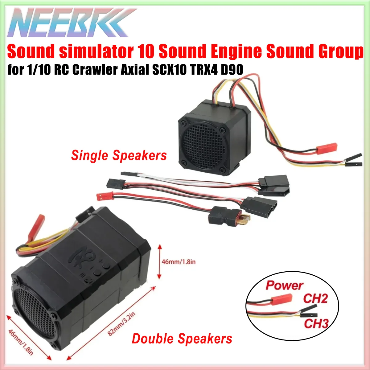 

RC Car Sound Simulator Two-channel 10 Sound Effect Speakers Linkage Engine Sound Group for 1/10 RC Crawler Axial SCX10 TRX4 D90