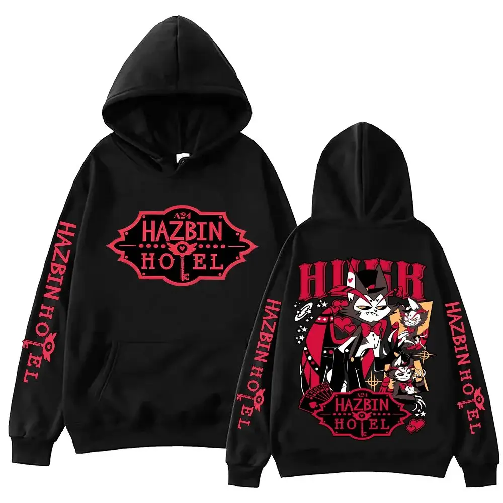 Bluzy Y2k Harajuku Retro Hazbin Hotel Husk Bluza z Kapturem Męska Damska Harajuku Długi Rękaw Pulower Top Bluza Prezent Unisex